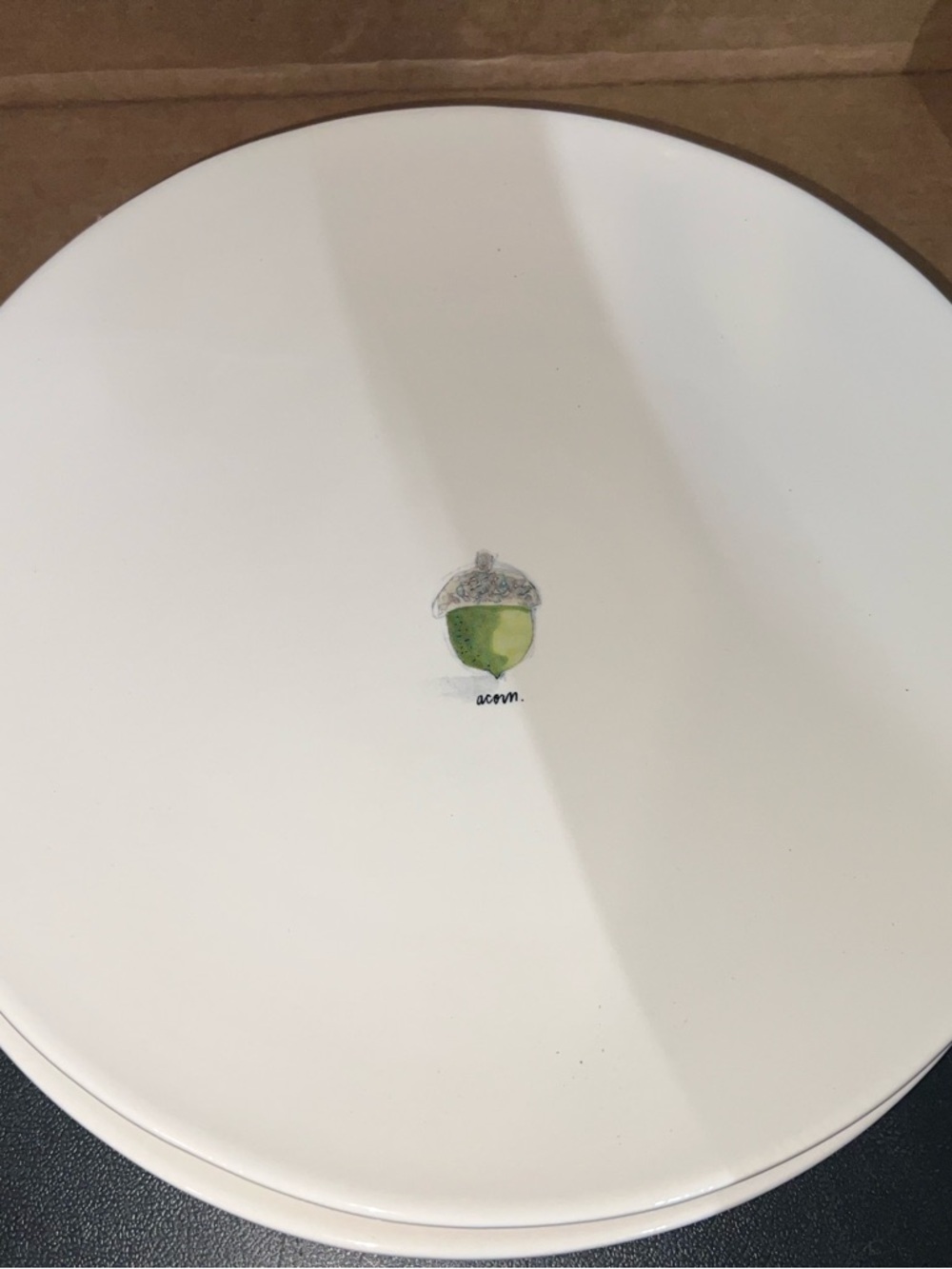Rae Dunn White Dinner Plates with Green Acorn Accent 11” plates - Picture 2 of 2
